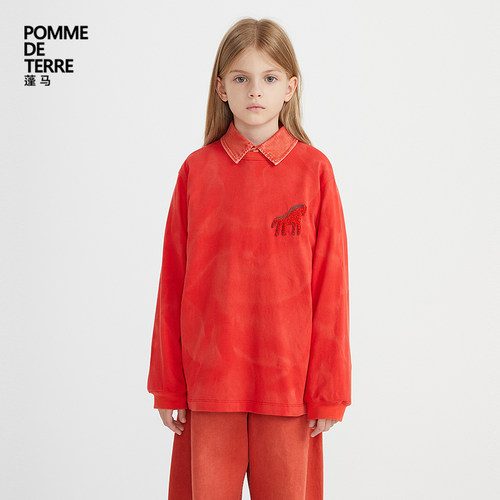 蓬马大童长袖T恤H型棉质圆领