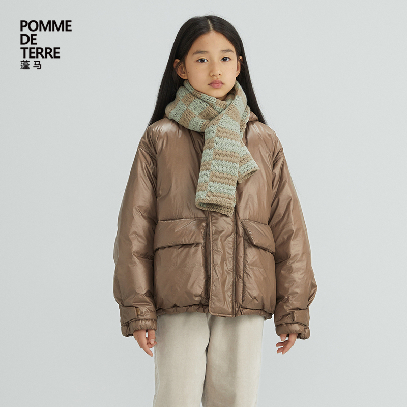 蓬马大童羽绒服连帽亮色大口袋工装秋冬装男女儿童pomme de terre