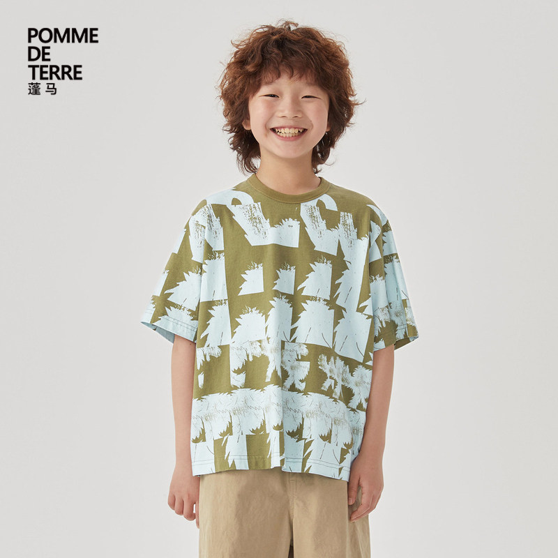 [毛怪]蓬马大童T恤短袖印花棉质春秋装男女儿童pomme de terre