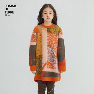 女儿童pomme 蓬马大童毛衣连衣裙套头民族风秋冬装 terre 羊毛
