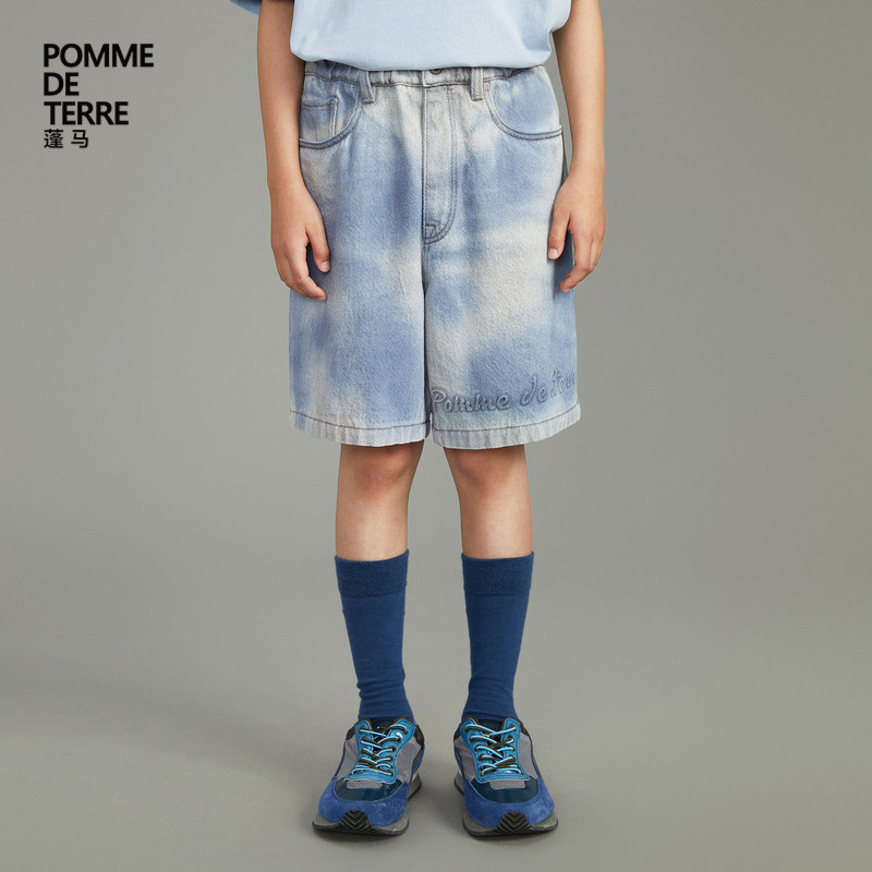 蓬马大童牛仔短裤子进口棉质扎染春夏装男女儿童pomme de terre