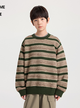 [新款]蓬马大童毛衣套头条纹棉质25春装男女儿童pomme de terre