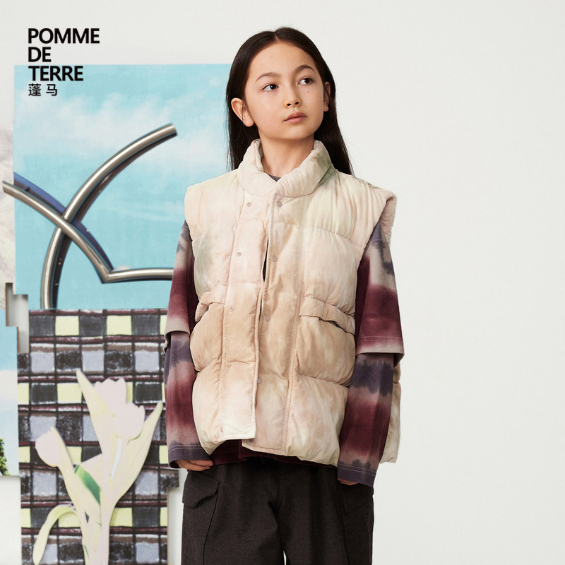 蓬马大童羽绒服马甲工装晕染设计秋冬装男女儿童pomme de terre,童装/婴儿装/亲子装,羽绒马甲,淘宝优惠券,粉丝福利购,淘宝优惠卷