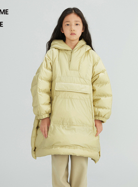 蓬马大童羽绒服套头中长款纯色连帽秋冬装男女儿童pomme de terre