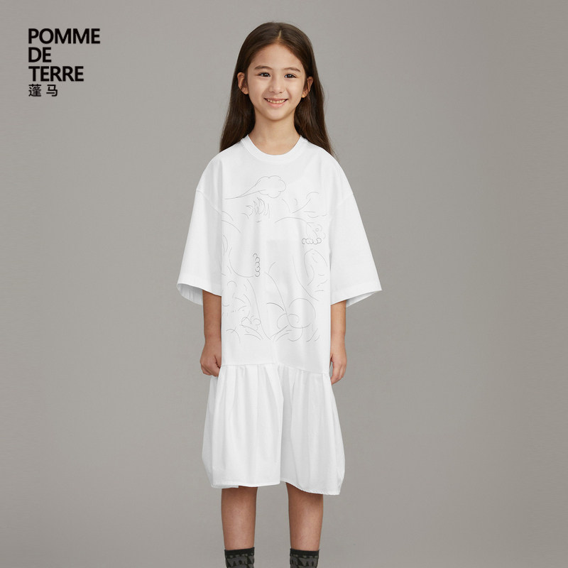[毛怪]蓬马大童短袖连衣裙印花棉质春夏装女儿童pomme de terre