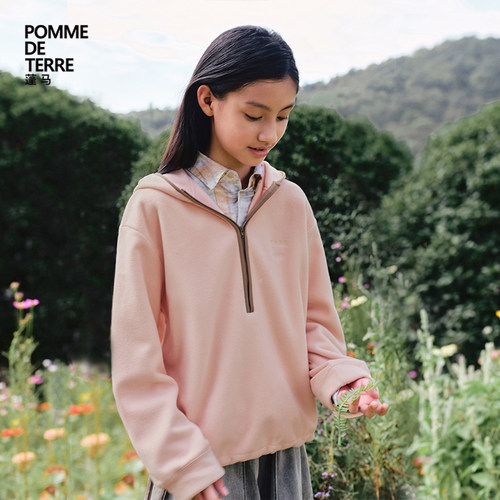 宽松摇粒绒戴帽领卫衣pomme蓬马
