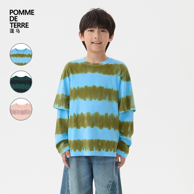 [新款]蓬马大童T恤棉质扎染条纹25秋装男女儿童pomme de terre,童装/婴儿装/亲子装,T恤,淘宝优惠券,粉丝福利购,淘宝优惠卷