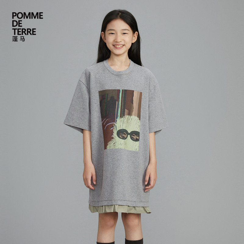 [毛怪]蓬马大童卫衣连衣裙短袖棉质春夏装女儿童pomme de terre