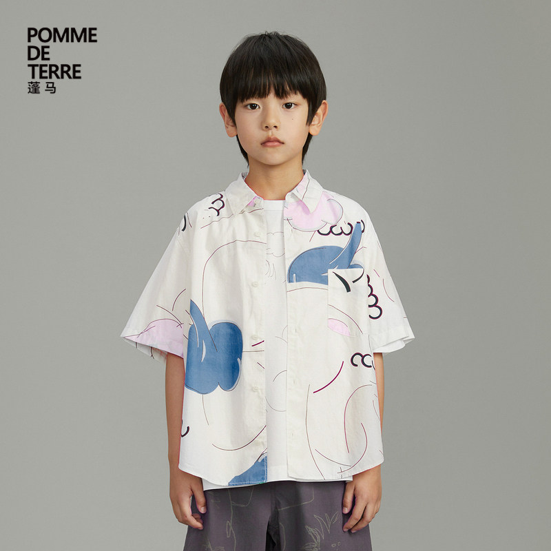 [毛怪]蓬马大童衬衫短袖棉质印花春夏装男女儿童pomme de terre