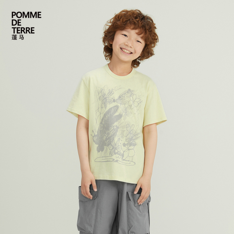 蓬马大童短袖T恤涂鸦漫画印花棉质春秋装男女儿童pomme de terre