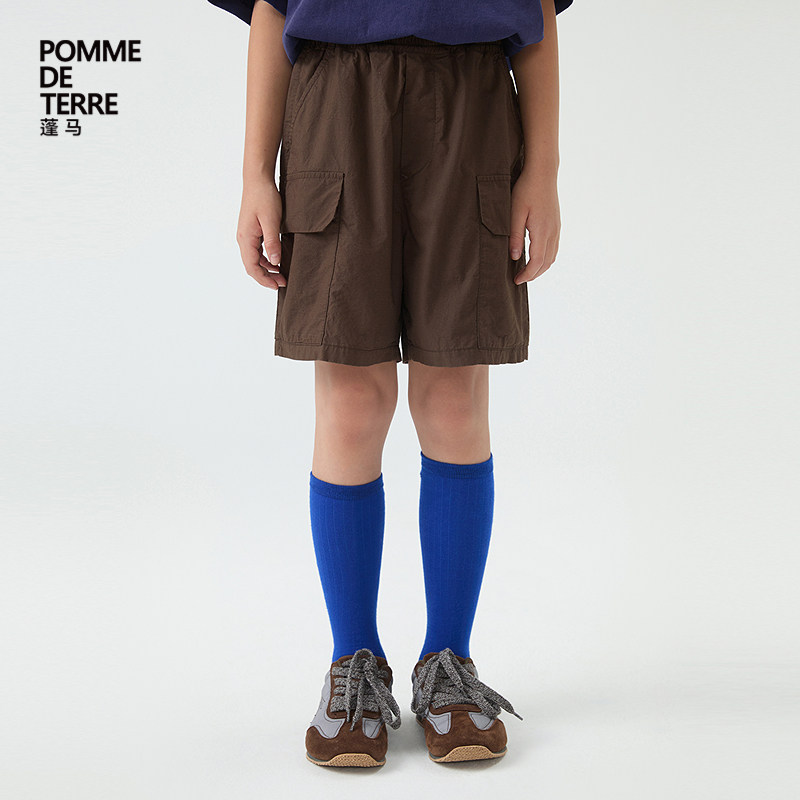 蓬马大童短裤子直筒新疆阿克苏棉纯色春装男女儿童pomme de terre