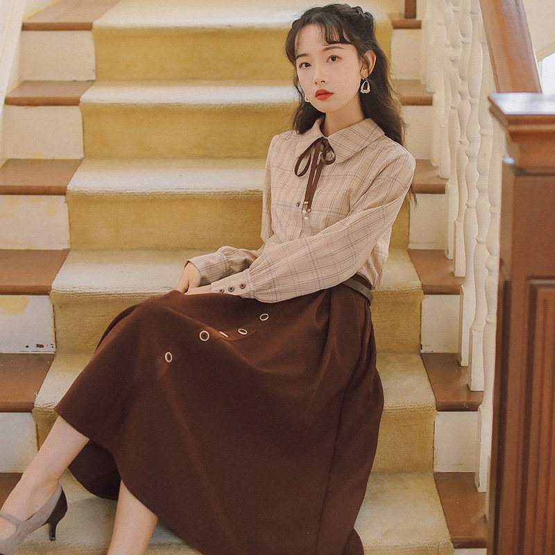 秋装2020年新款气质女神范淑女风衬衫套装裙两件套轻熟风连衣裙女