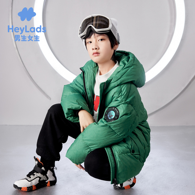 男生女生男大童羽绒服绿色带帽保暖外套NCYAJ43084A