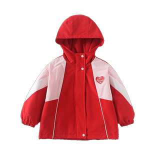 男生女生童装女童夹薄棉外套秋装2024新款春秋款儿童秋冬撞色上衣