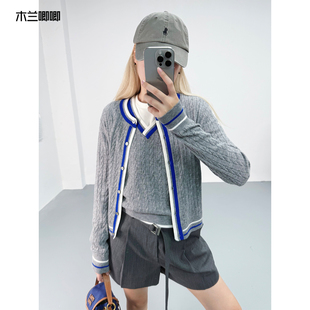 木兰唧唧 2025新品女复古英伦针织开衫叠穿V领背心马甲两件套上衣