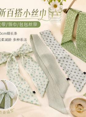 韩版绿色系小丝巾女发带领巾包包绑带春夏清新百搭配饰轻盈柔顺款