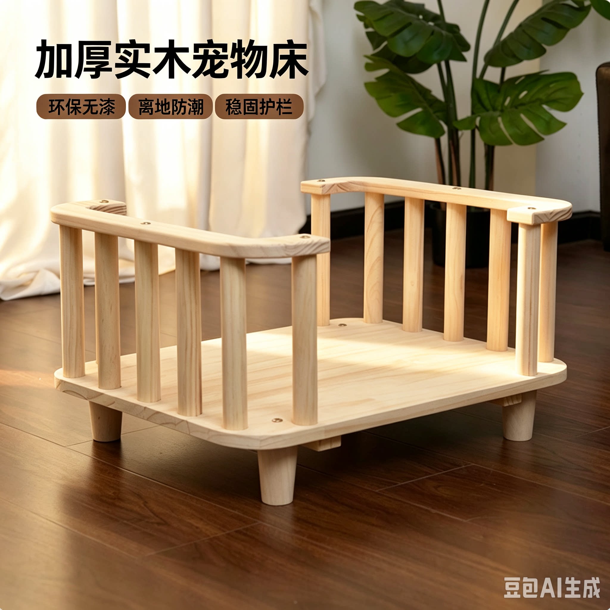 环保无漆隔湿防潮狗床加厚实木狗