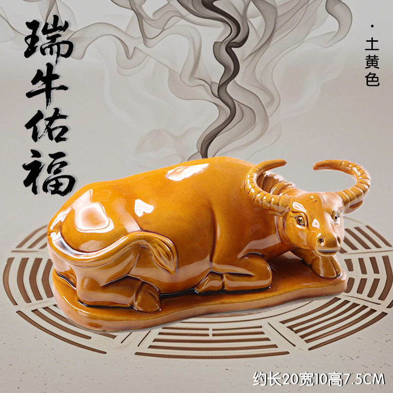 唐三彩陶瓷牛卧牛摆件工