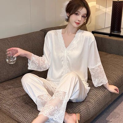 【千金】’冰雪丝两件套睡衣女春夏长袖可外出爆款时尚家居服