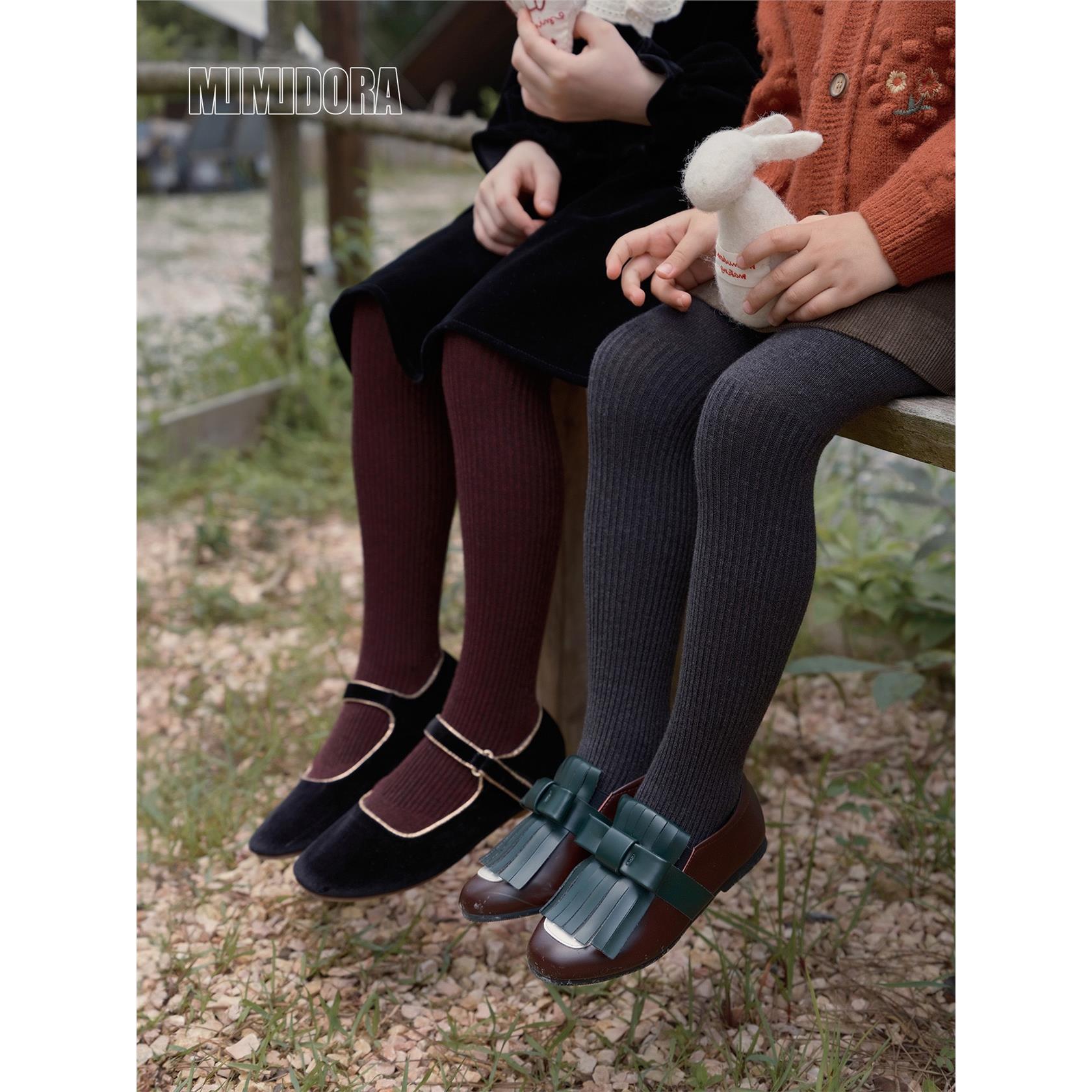 女童纯色坑条连裤袜柔软