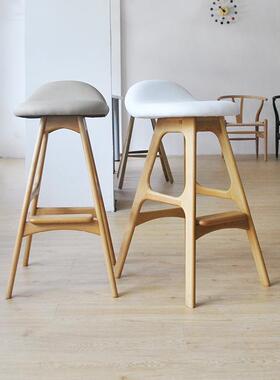 实木酒吧台椅现代北欧美式简约前台收银时尚LOFT定制牛皮高脚凳子