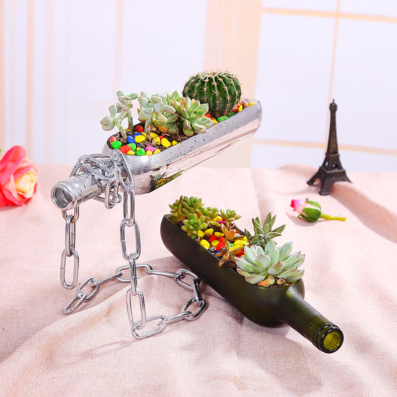 创意悬空魔幻铁链红酒瓶支架花瓶水培鱼缸餐厅餐具艺术铁链架摆件