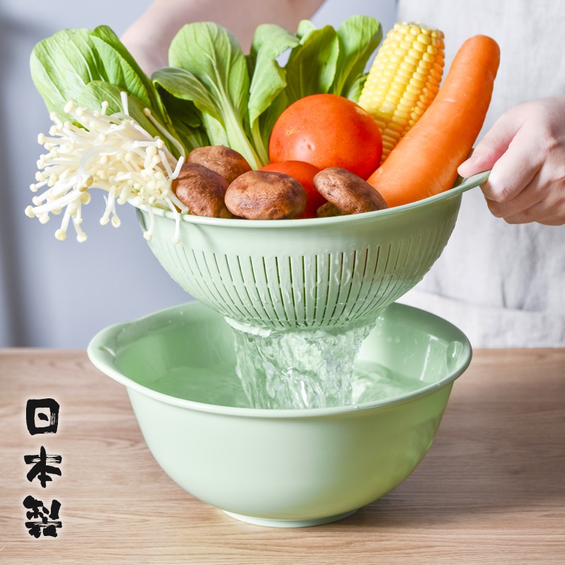 日本进口双层沥水篮 厨房淘米洗菜盆菜篮子家用塑料洗水果水果篮