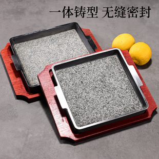石碗石盘料理拌饭烤肉砂锅浅烤盘加厚长石板烤盘包边石锅石头锅