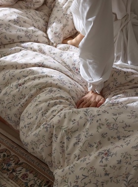 糯叽叽 法式复古小碎花针织棉床笠三四件套A类天竺棉单人裸睡床单