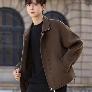 双面妮子宽松翻领毛呢大衣短款 100%羊毛呢子夹克外套男士 2025新款