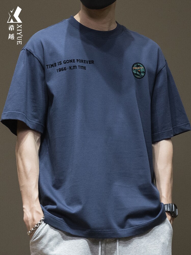 希越纯棉印花短袖T恤男2024夏季新款宽松大码打底衫男士半袖体恤