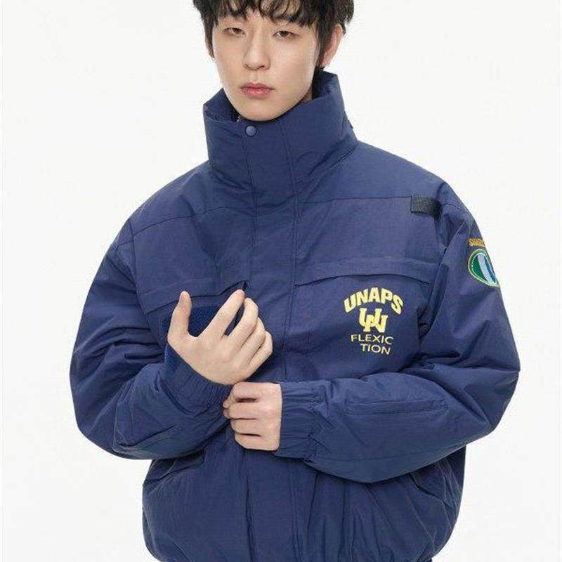 美式印花棒球羽绒服男款冬季重磅白鸭绒廓形夹克潮牌百搭工装外套