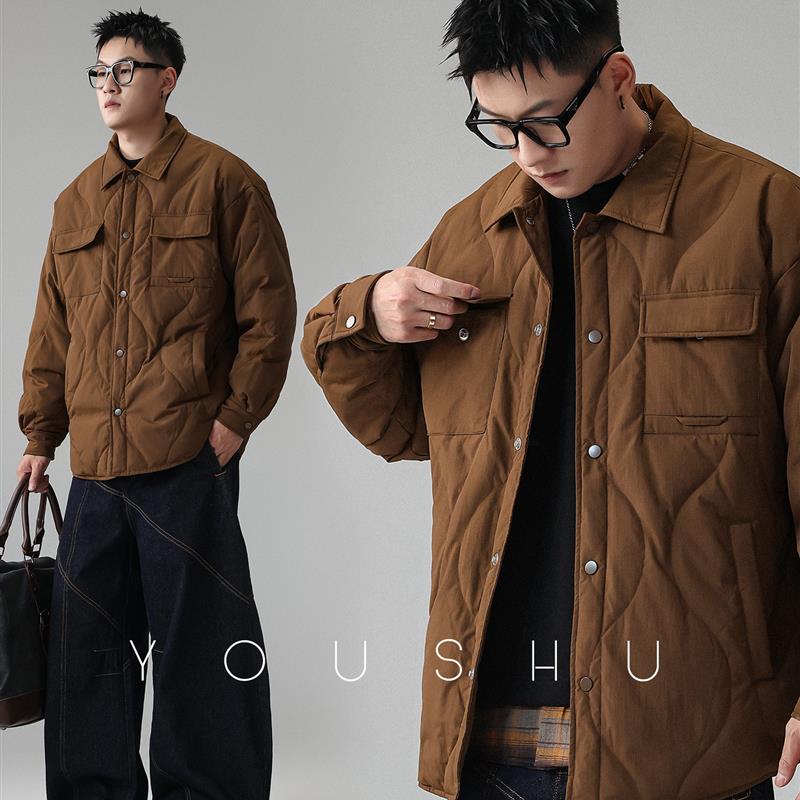 YOUSHU 90白鸭绒覆古口袋翻领轻薄羽绒服男冬季2025新款潮牌外套