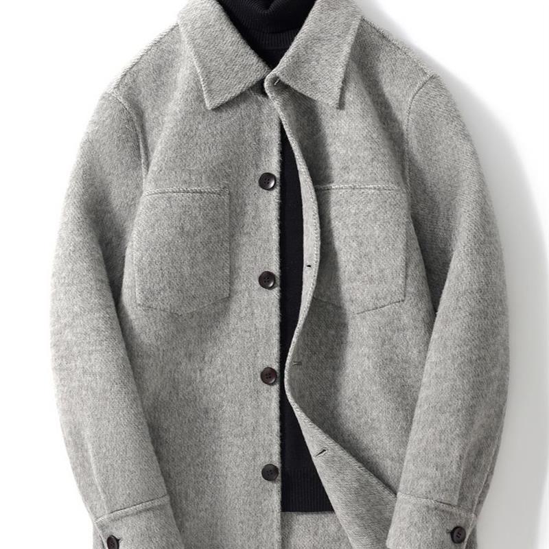 羊毛双面呢夹克男中长款秋冬新款外套休闲高级感加厚羊绒呢子大衣