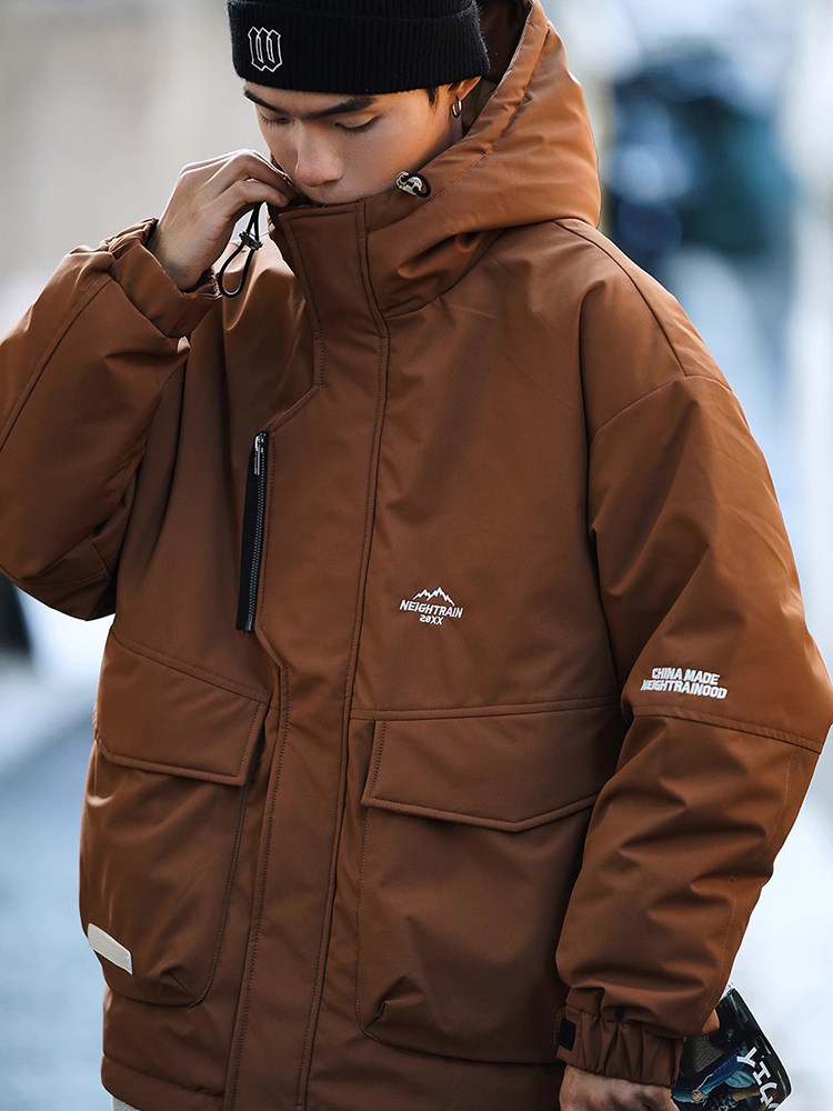 大码冲锋衣羽绒服男潮冬季2025男士加肥加大90绒加厚工装棉服外套