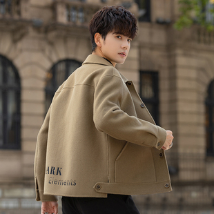 男士高端羊绒夹克2025新款春秋季双面羊毛呢短款大衣休闲呢子外套