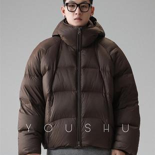 YOUSHU白鸭绒高领连帽防风轮胎羽绒服男冬季2025新款高充绒量外套
