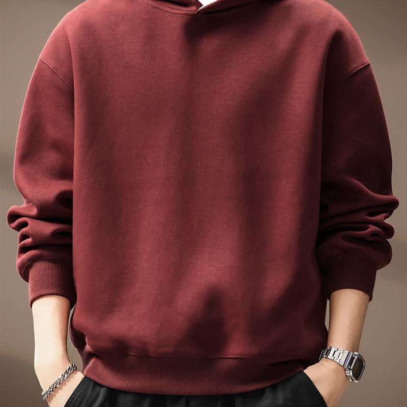 高端美式430g重磅双色连帽卫衣男2025秋季新款潮流宽松休闲外套