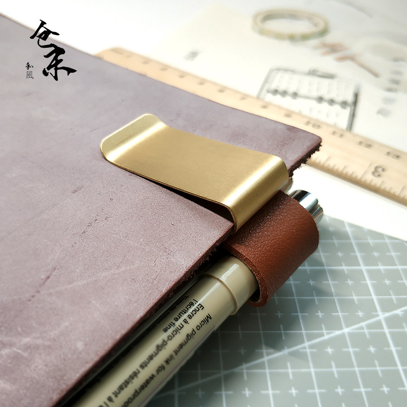 仓末黄铜票据夹tn笔记本笔插手账本文具周边配件复古金属夹
