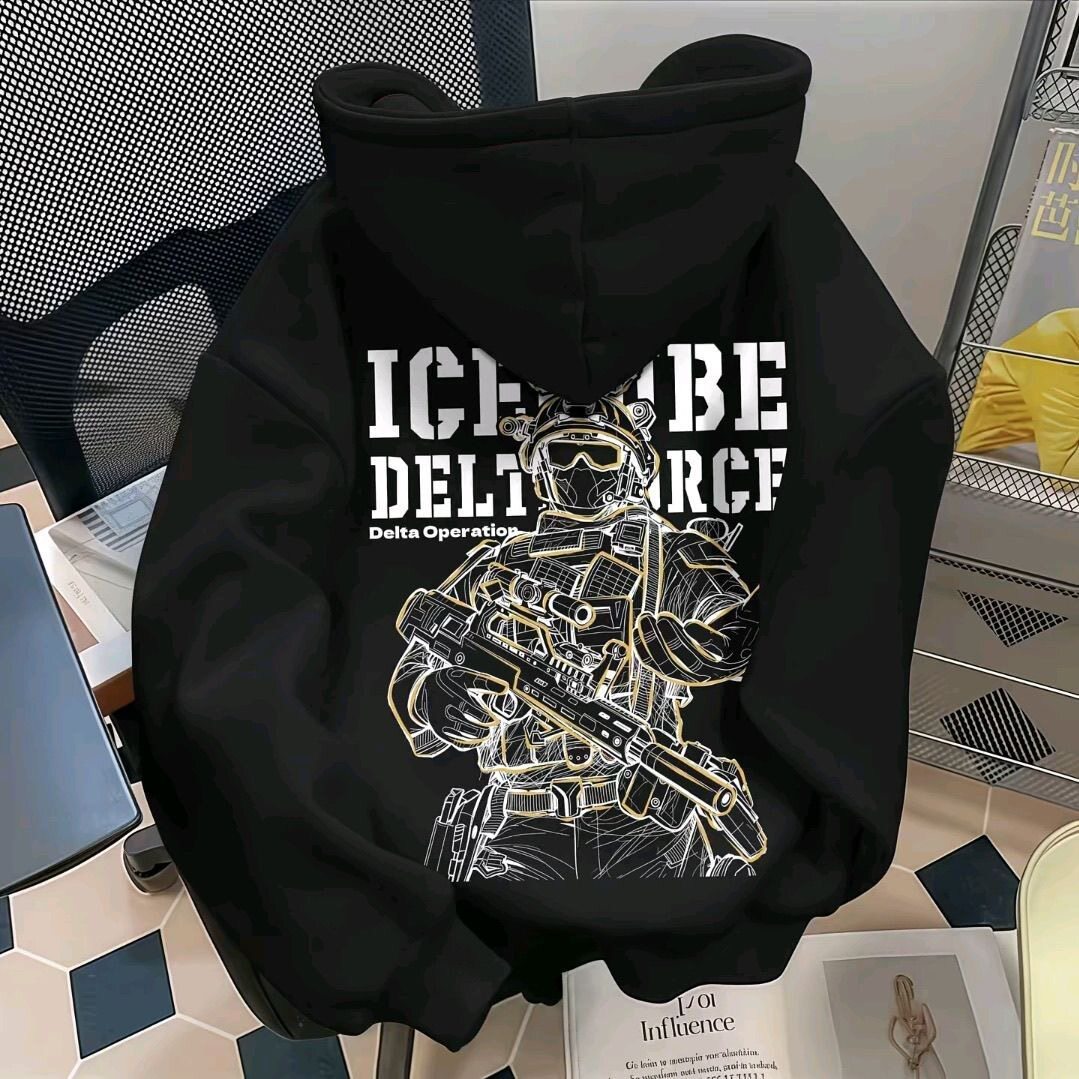 三角洲行动威龙游戏周边连帽卫衣男童秋冬季潮牌宽松百搭加绒外套