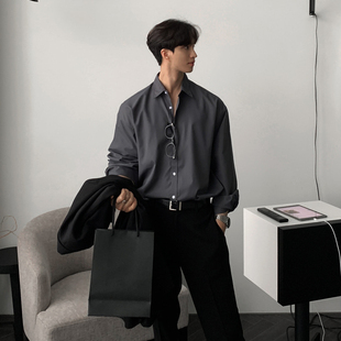 男秋冬季 衬衫 纯色免烫宽松成熟高级感商务黑灰色衬衣 清仓西装 特价