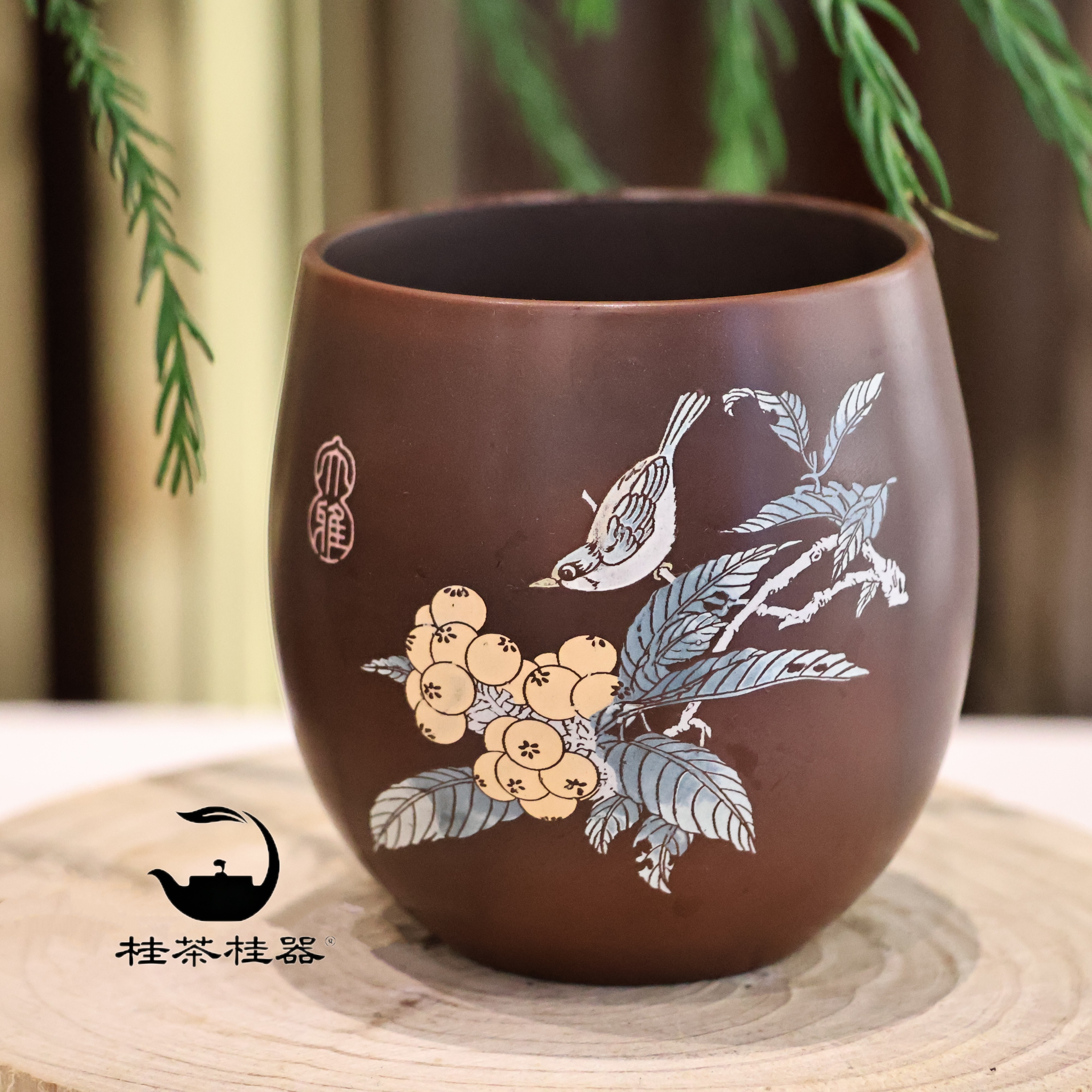 桂茶桂器·金实雅鸣品茗杯 坭兴陶彩绘花鸟雅趣广西钦州伴手礼