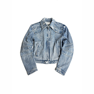 TBR 水洗雪花蓝牛仔结构拼接破坏弯刀袖机车夹克
