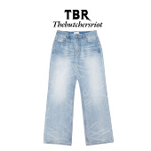 型牛仔裤 TBR 牛王系列08绿松石水洗奶油白宽松直筒A字版