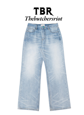 TBR 牛王系列08绿松石水洗奶油白宽松直筒A字版型牛仔裤