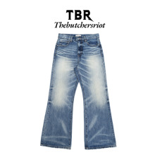 TBR 复古风暴雪花蓝牛王646版型微喇叭牛仔裤子水洗做旧