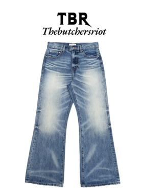 TBR 复古风暴雪花蓝牛王646版型微喇叭牛仔裤子水洗做旧