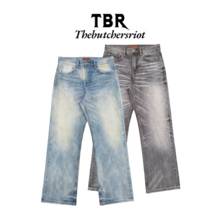 TBR x ATTS南征北战联名系列水洗做旧宽松直筒牛仔裤猫须蜂窝