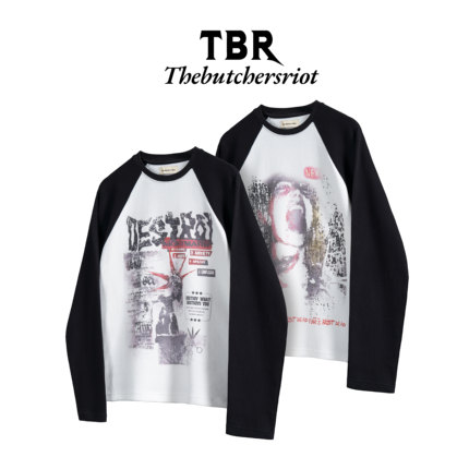 TBR 朋克乐队旧海报风格华夫格纯棉插肩长袖圆领T恤