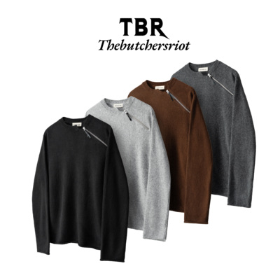 TBR羊毛斜拉链多色圆领毛衣柔软